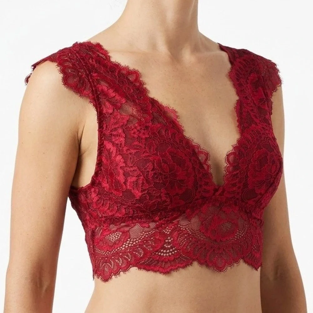 Victoria's Secret Lace Bralette Womens Large Red Floral Romantic Boho Bra - Picture 1 of 13